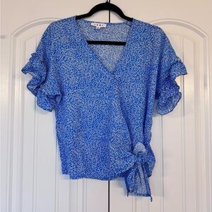 THML Blue and light orange Wrap Ruffle Sleeve short sleeve Blouse